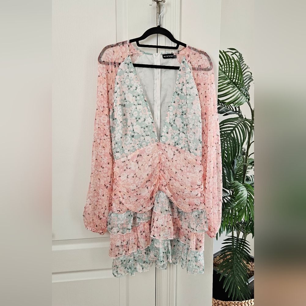 PrettyLittleThing Pink and Green Floral Dress